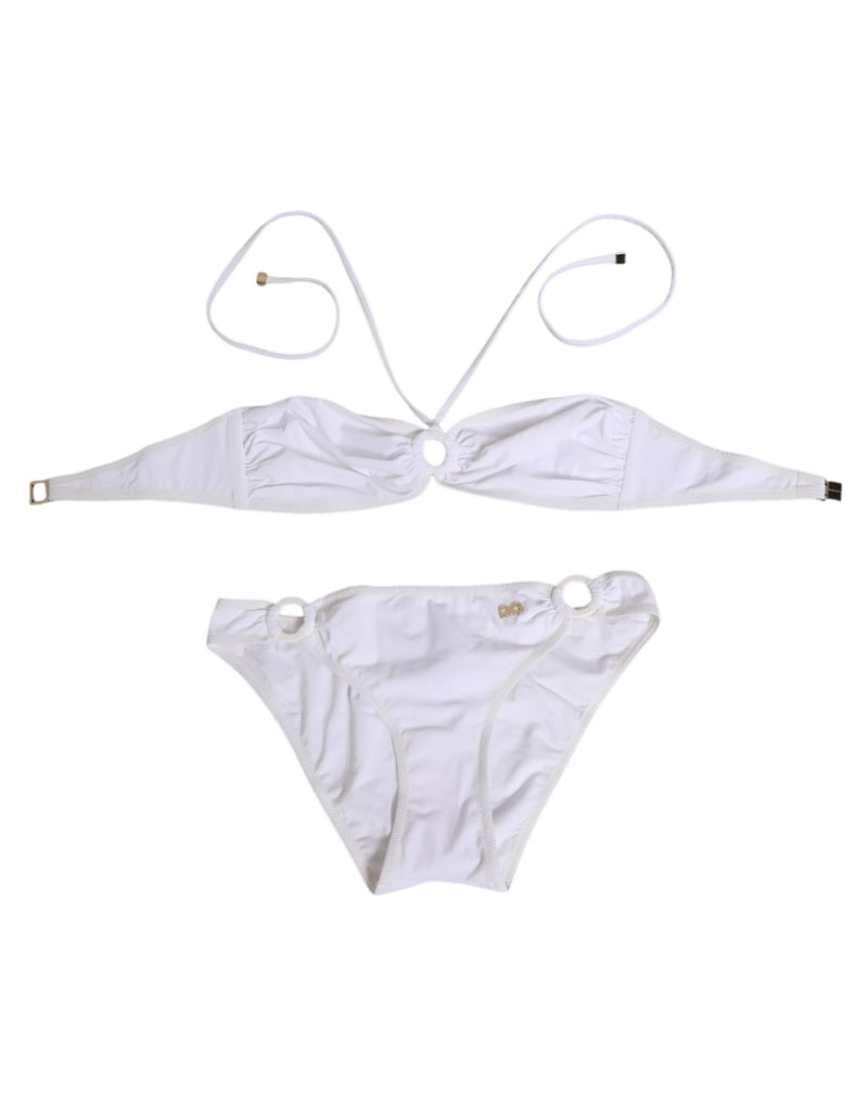 White Logo Swimsuit 2 Piece Top Bottom Swimwear
