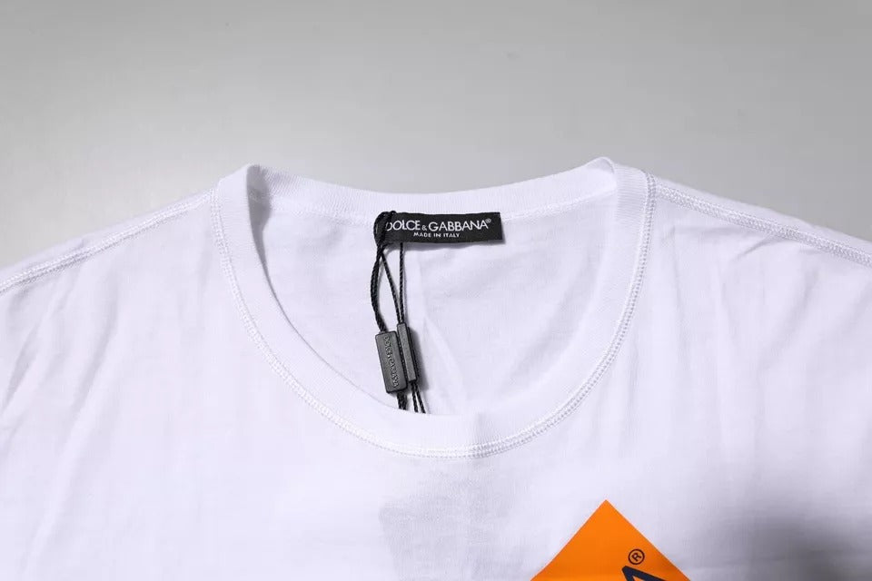 White Logo Tape Cotton Crew Neck T-shirt-Dolce & Gabbana-LabelTerrace.com