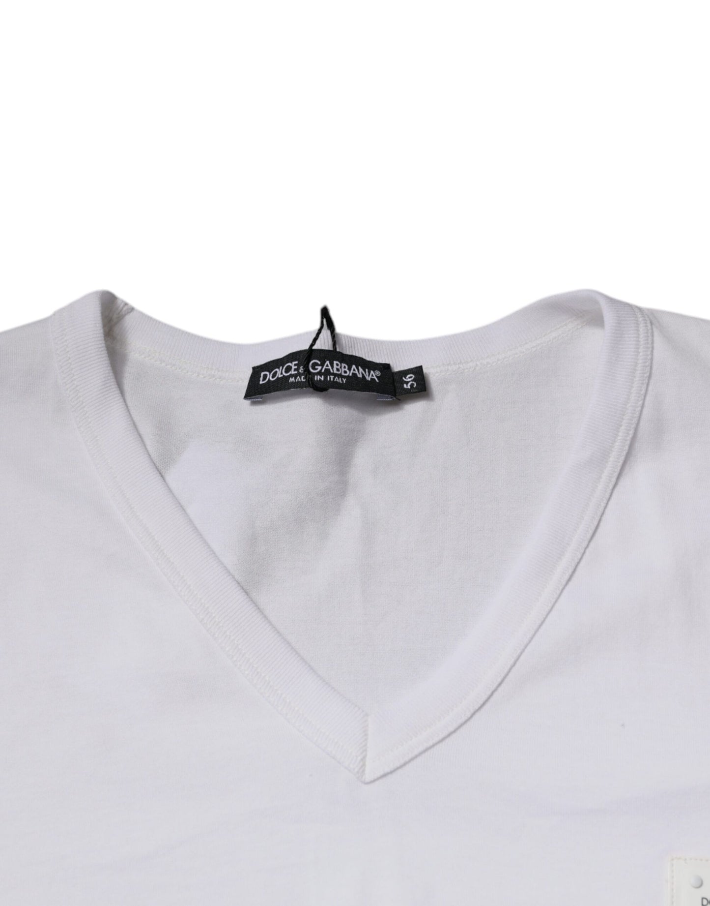 White Logo V-neck Short Sleeve T-shirt-Dolce & Gabbana-LabelTerrace.com