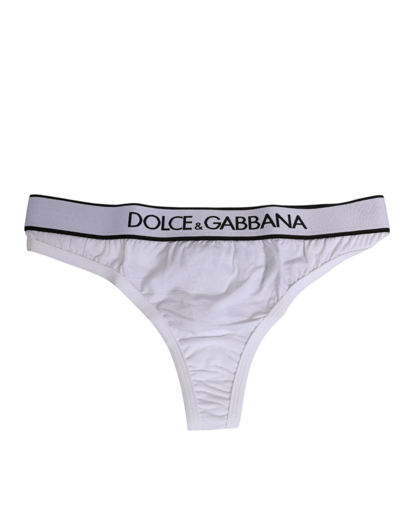 White Logo Waistband Modal Cotton Thong Underwear-Dolce & Gabbana-LabelTerrace.com