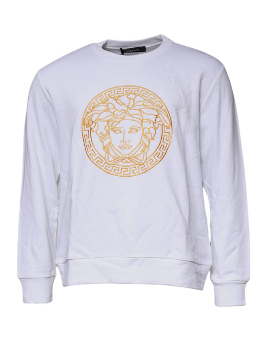 White Medusa Embroidery Crew Neck Pullover Sweater-Versace-LabelTerrace.com