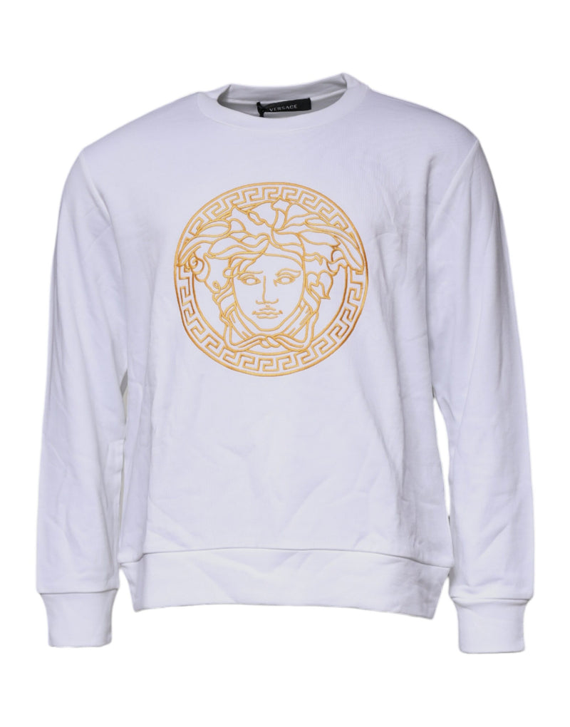 White Medusa Embroidery Crew Neck Pullover Sweater-Versace-LabelTerrace.com
