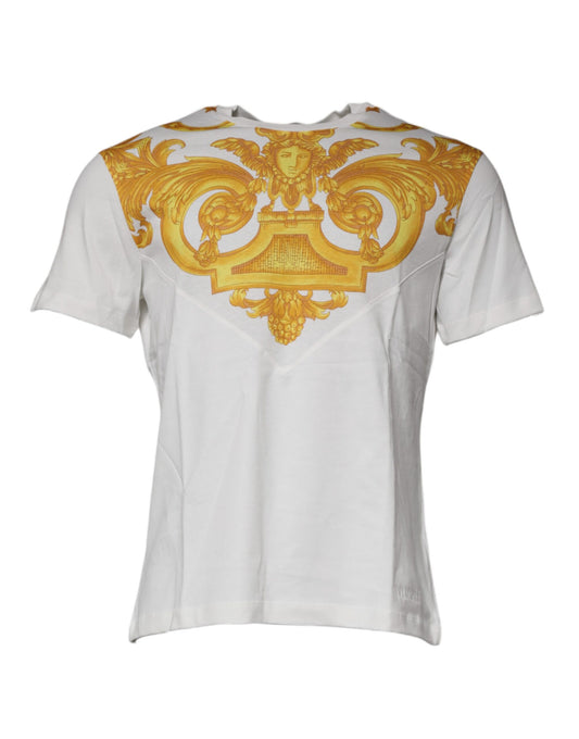 White Medusa Print Cotton Crew Neck T-shirt-Versace-LabelTerrace.com