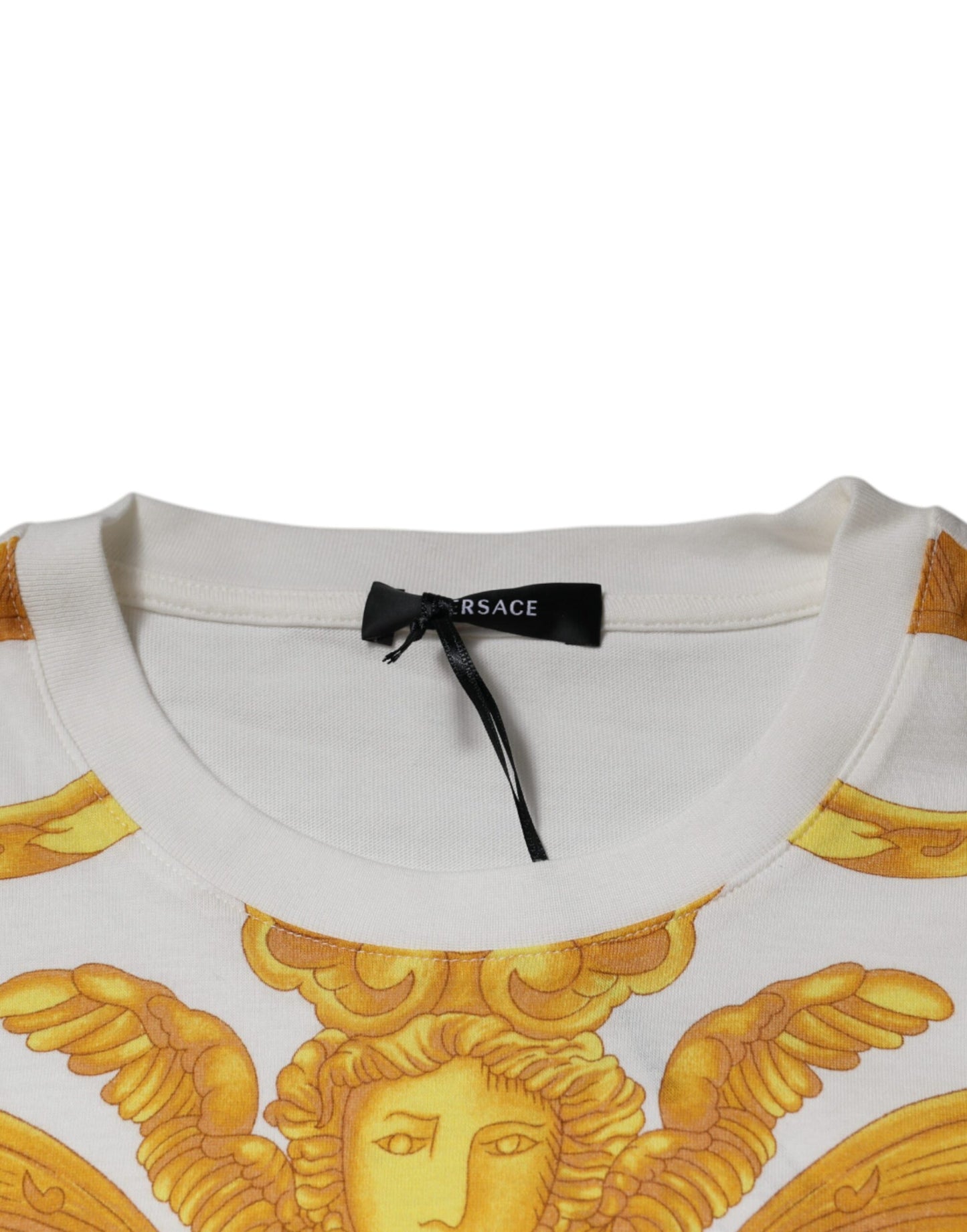 White Medusa Print Cotton Crew Neck T-shirt-Versace-LabelTerrace.com