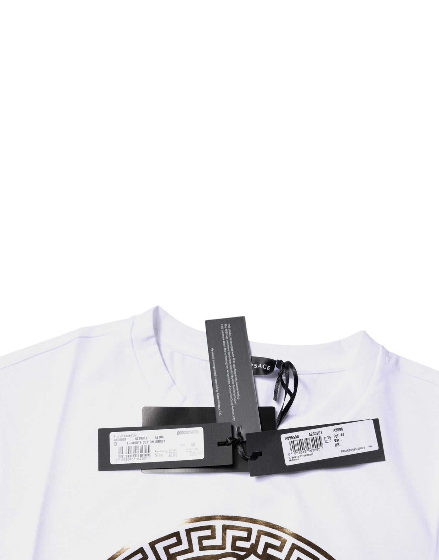 White Medusa Print Cotton Crew Neck T-shirt-Versace-LabelTerrace.com