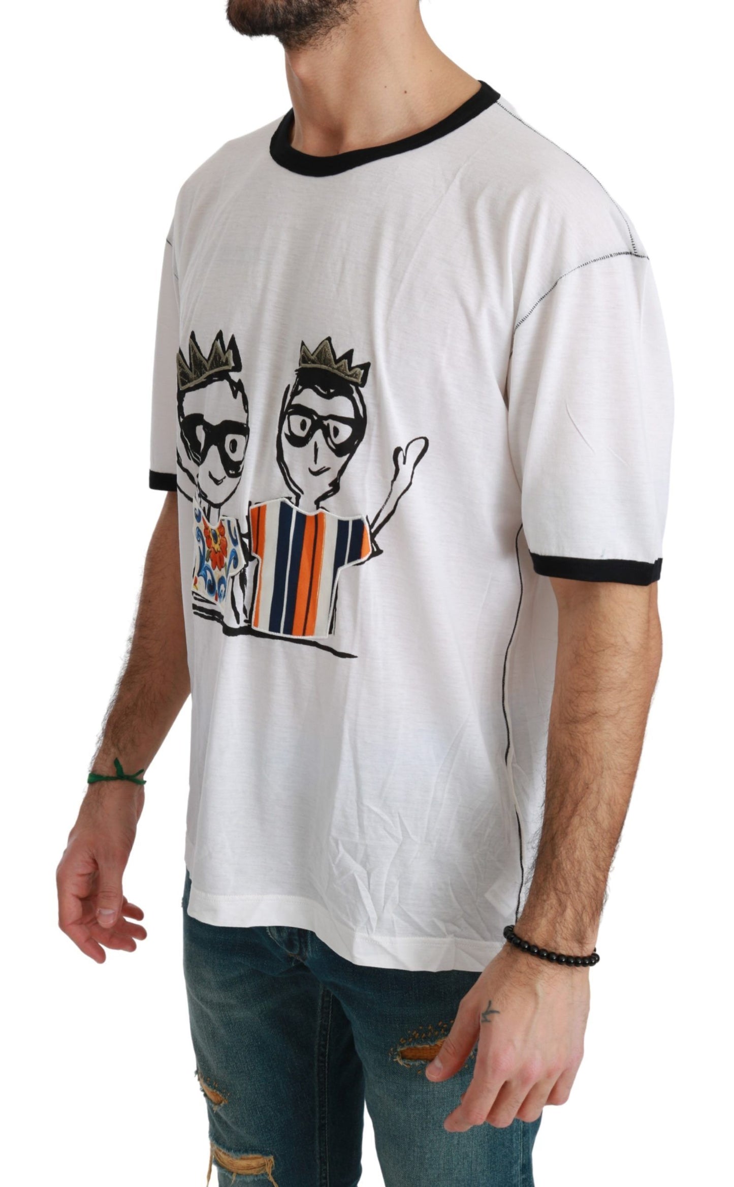 White Men Print #dgfamily Cotton T-shirt-Dolce & Gabbana-LabelTerrace.com