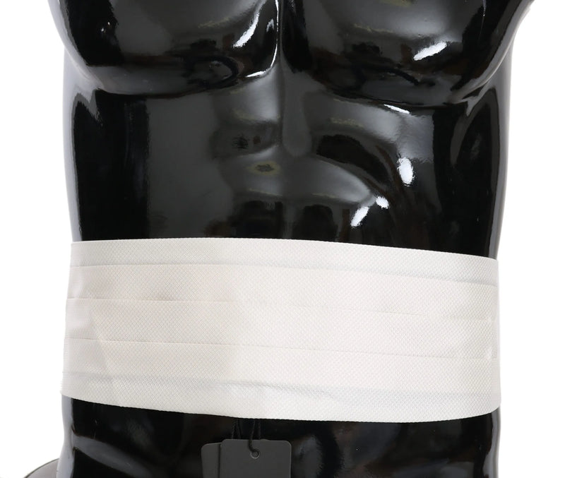 White Men Waist Belt 100% Silk Cummerbund-Dolce & Gabbana-LabelTerrace.com