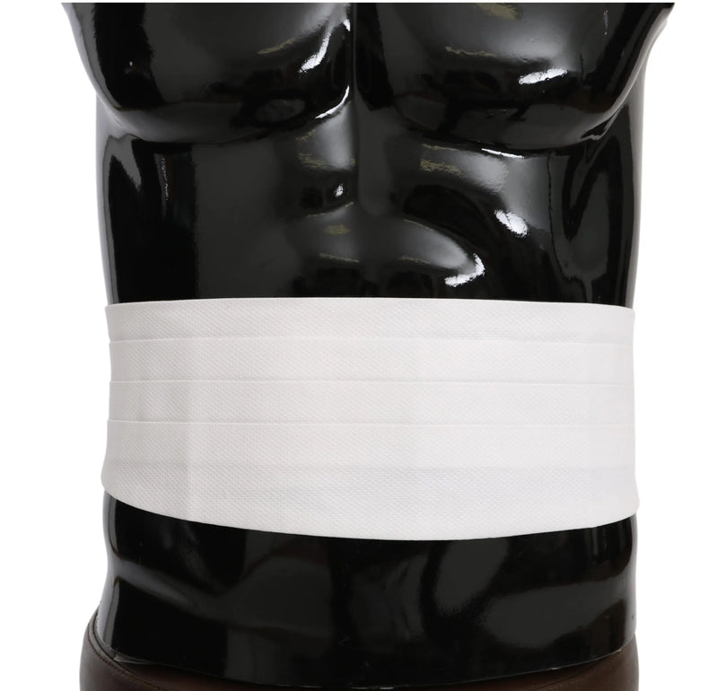 White Men Waist Belt Cotton Cummerbund-Dolce & Gabbana-LabelTerrace.com