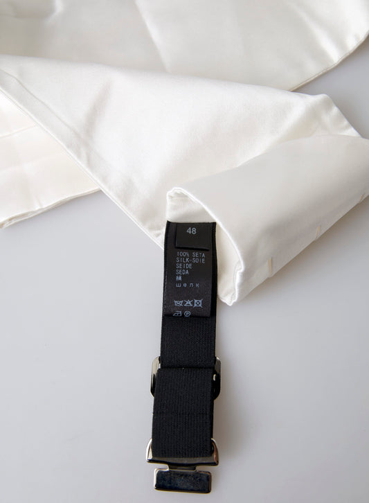 White Men Wide Waist Silk Belt Cummerbund-Dolce & Gabbana-LabelTerrace.com