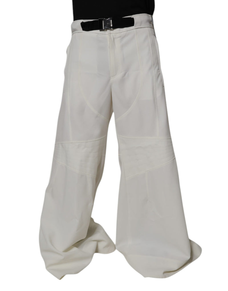 White Mid Waist Wide Leg Pants