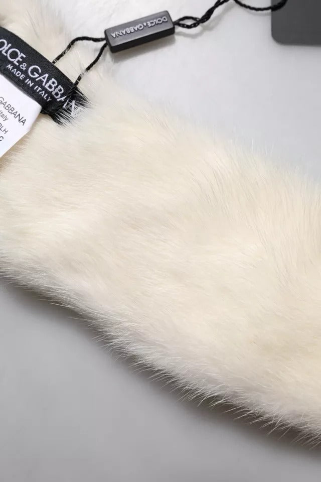 White Mink Fur Collar Women Neck Wrap Scarf-Dolce & Gabbana-LabelTerrace.com