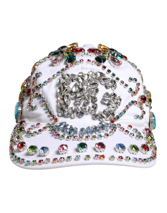 White Multicolor Crystal Embellish Baseball Cap-Dolce & Gabbana-LabelTerrace.com