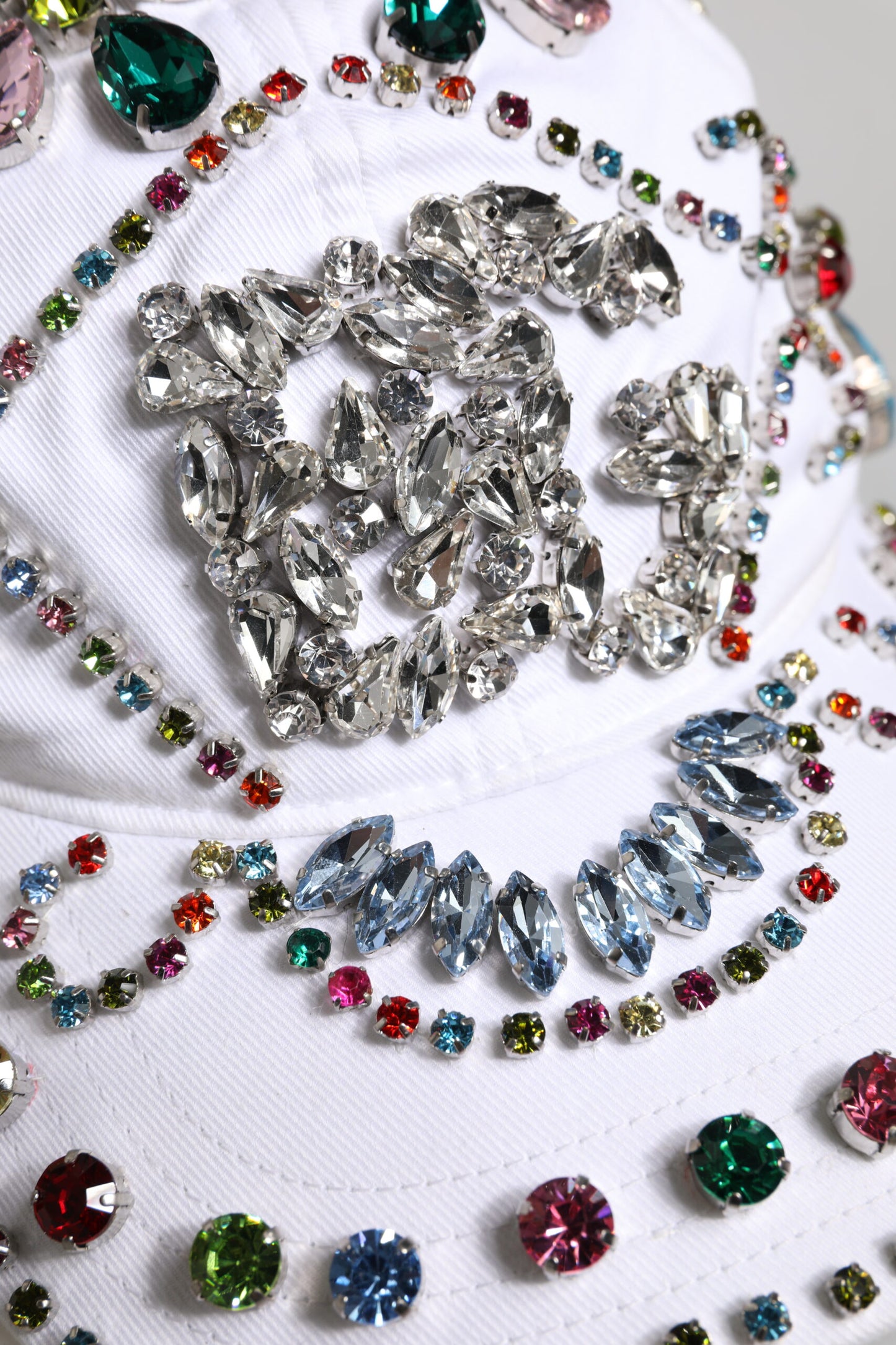 White Multicolor Crystal Embellish Baseball Cap-Dolce & Gabbana-LabelTerrace.com