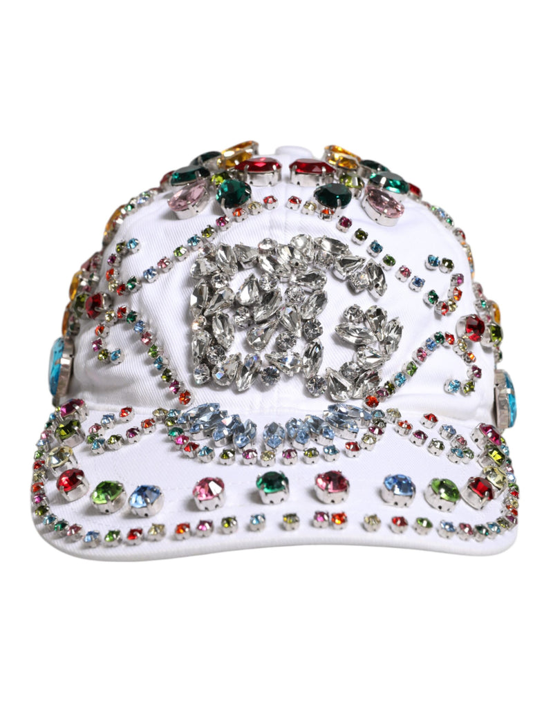 White Multicolor Crystal Embellish Baseball Cap-Dolce & Gabbana-LabelTerrace.com
