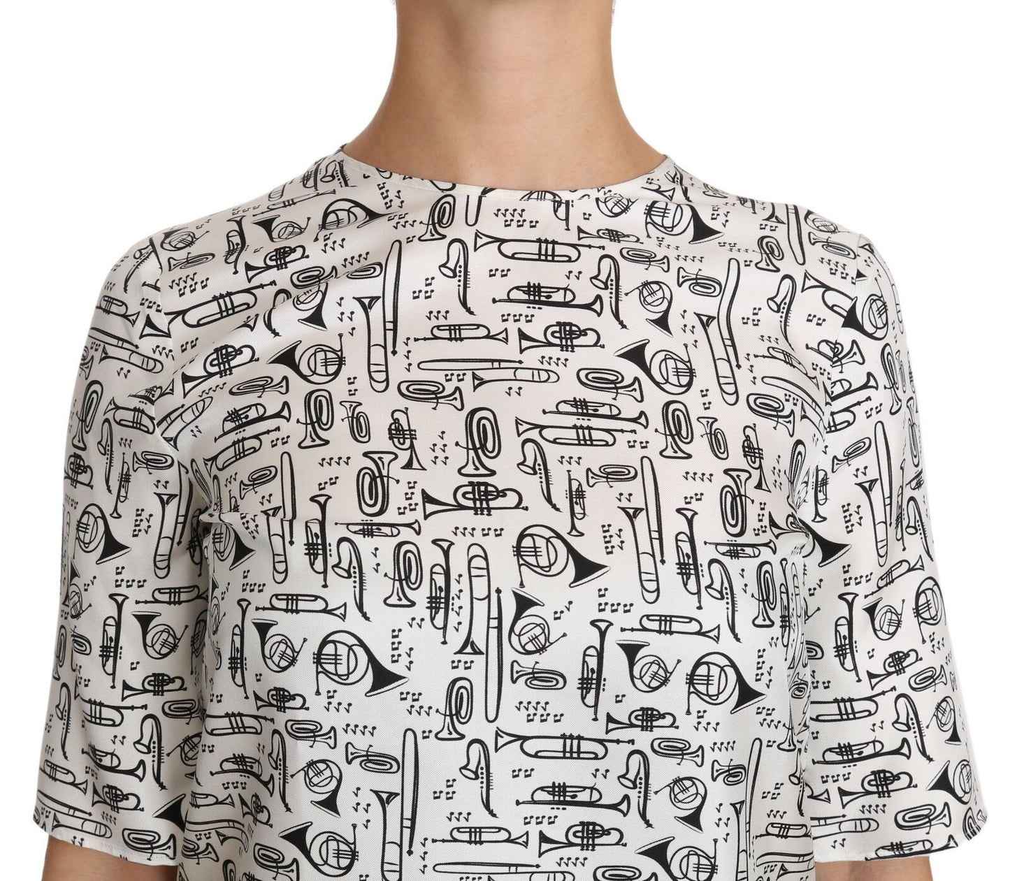 White Musical Instruments Print Blouse-Dolce & Gabbana-LabelTerrace.com