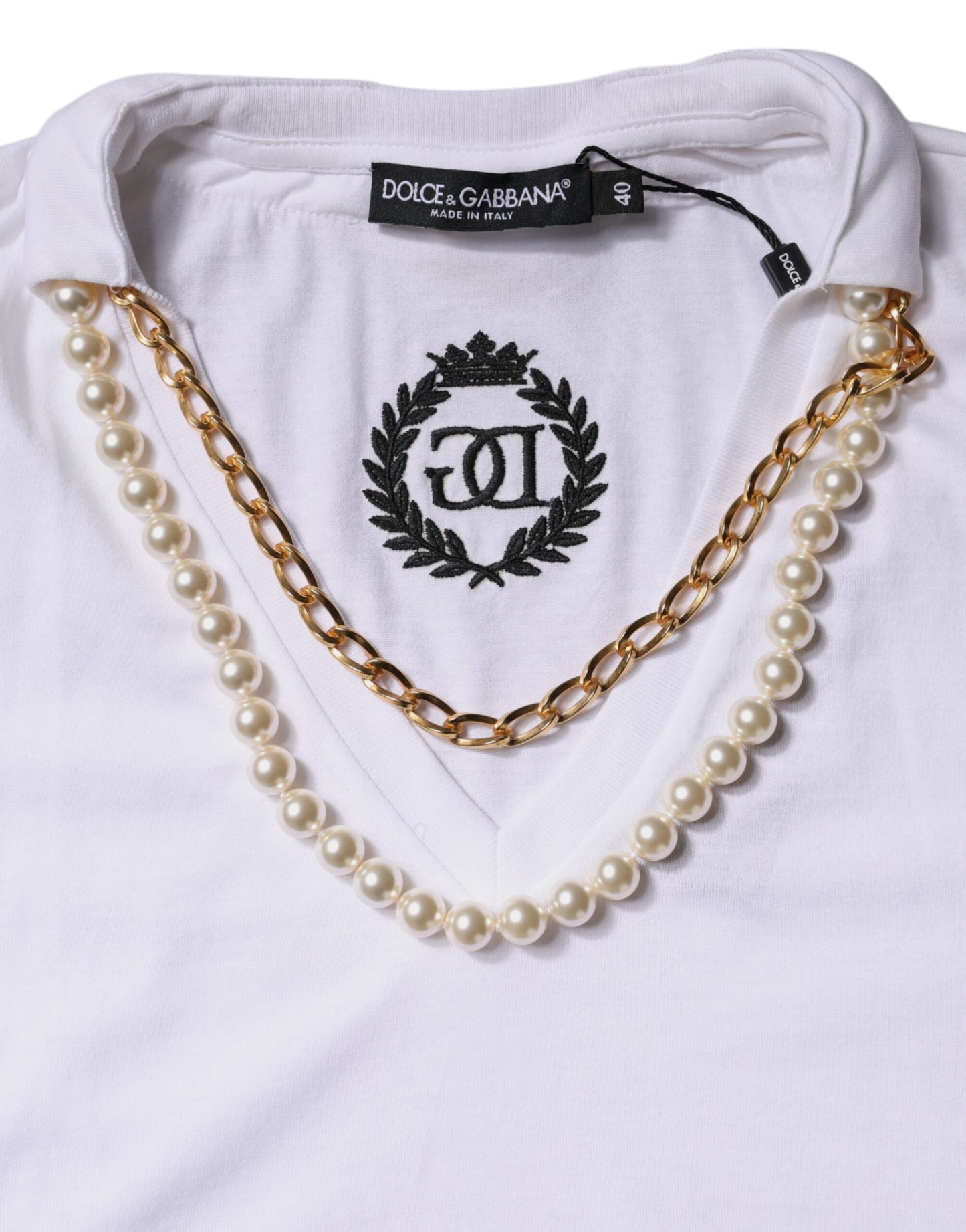 White Necklace Cotton Short Sleeve T-shirt-Dolce & Gabbana-LabelTerrace.com