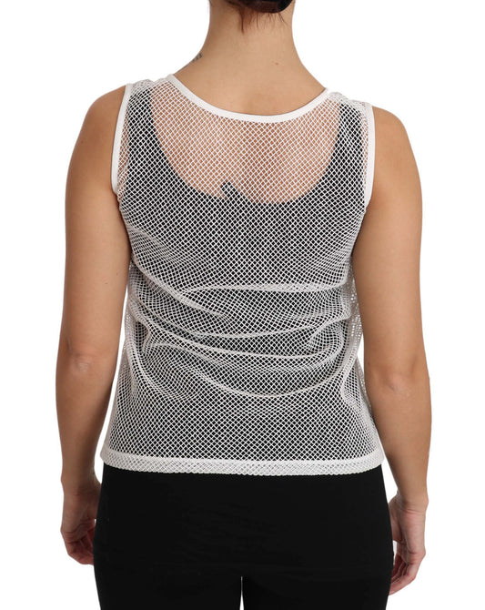 White Net Transparent Sleeveless Tank Top-Dolce & Gabbana-LabelTerrace.com