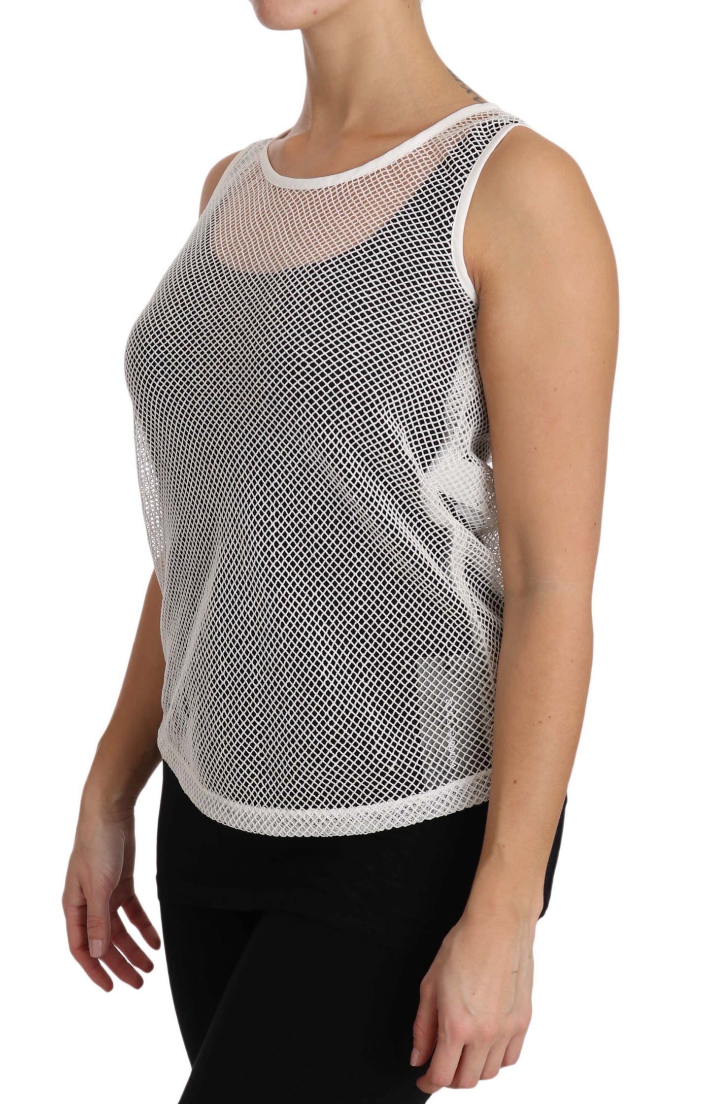 White Net Transparent Sleeveless Tank Top-Dolce & Gabbana-LabelTerrace.com