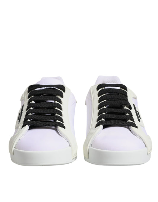 White Nylon Leather Low Top Sneakers Shoes-Dolce & Gabbana-LabelTerrace.com