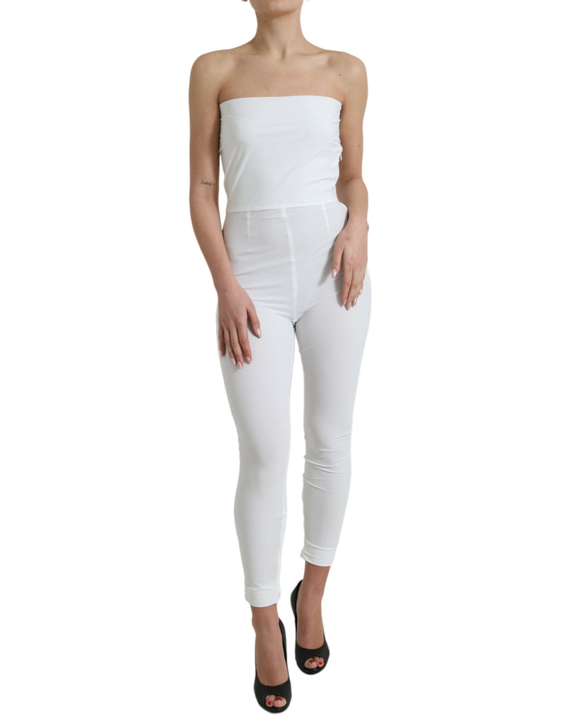 White Nylon Strapless Bodycon Jumpsuit Dress-Dolce & Gabbana-LabelTerrace.com
