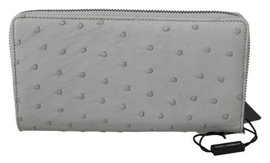 White Ostrich Leather Continental Mens Clutch Wallet-Dolce & Gabbana-LabelTerrace.com
