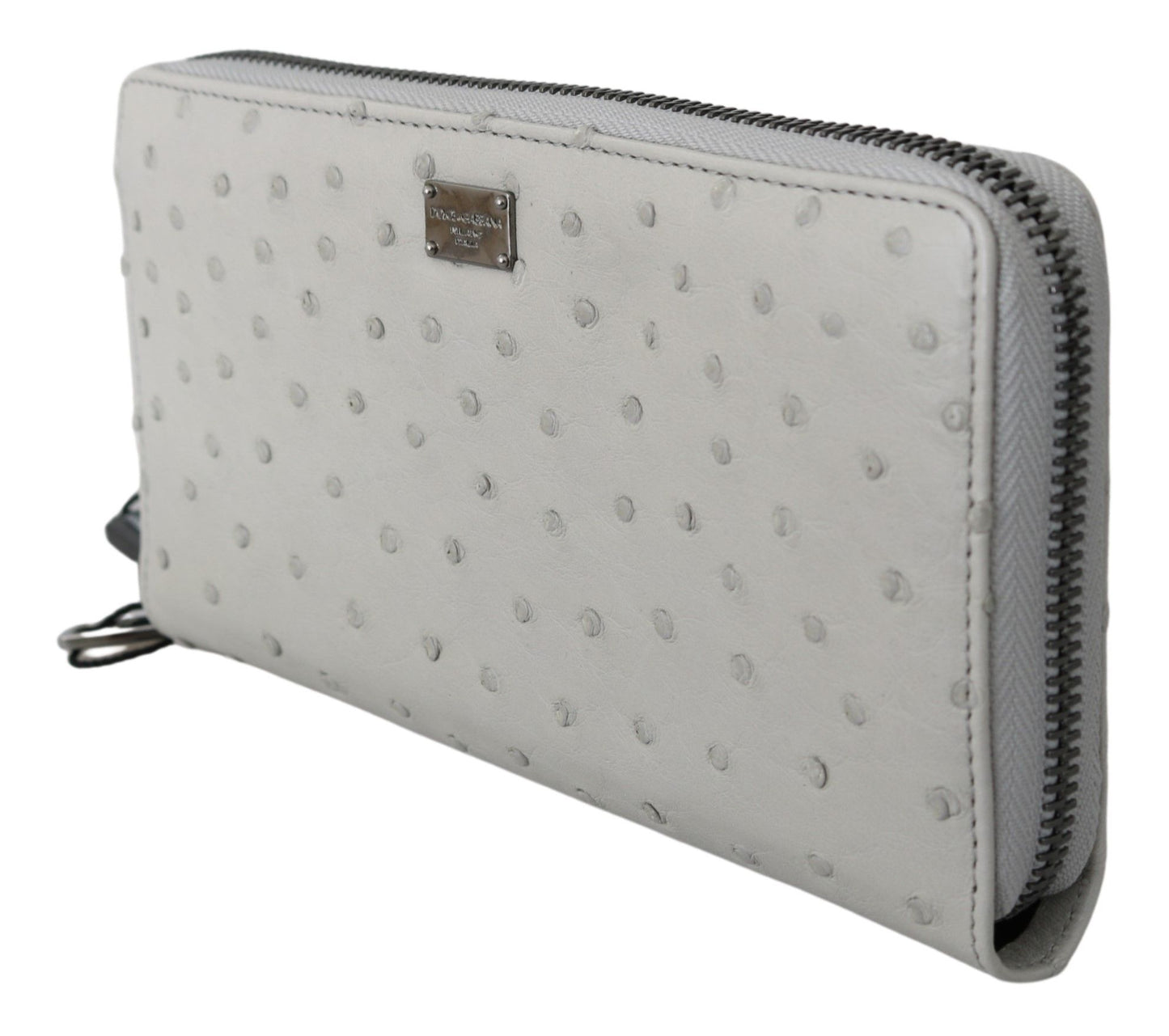 White Ostrich Leather Continental Mens Clutch Wallet-Dolce & Gabbana-LabelTerrace.com