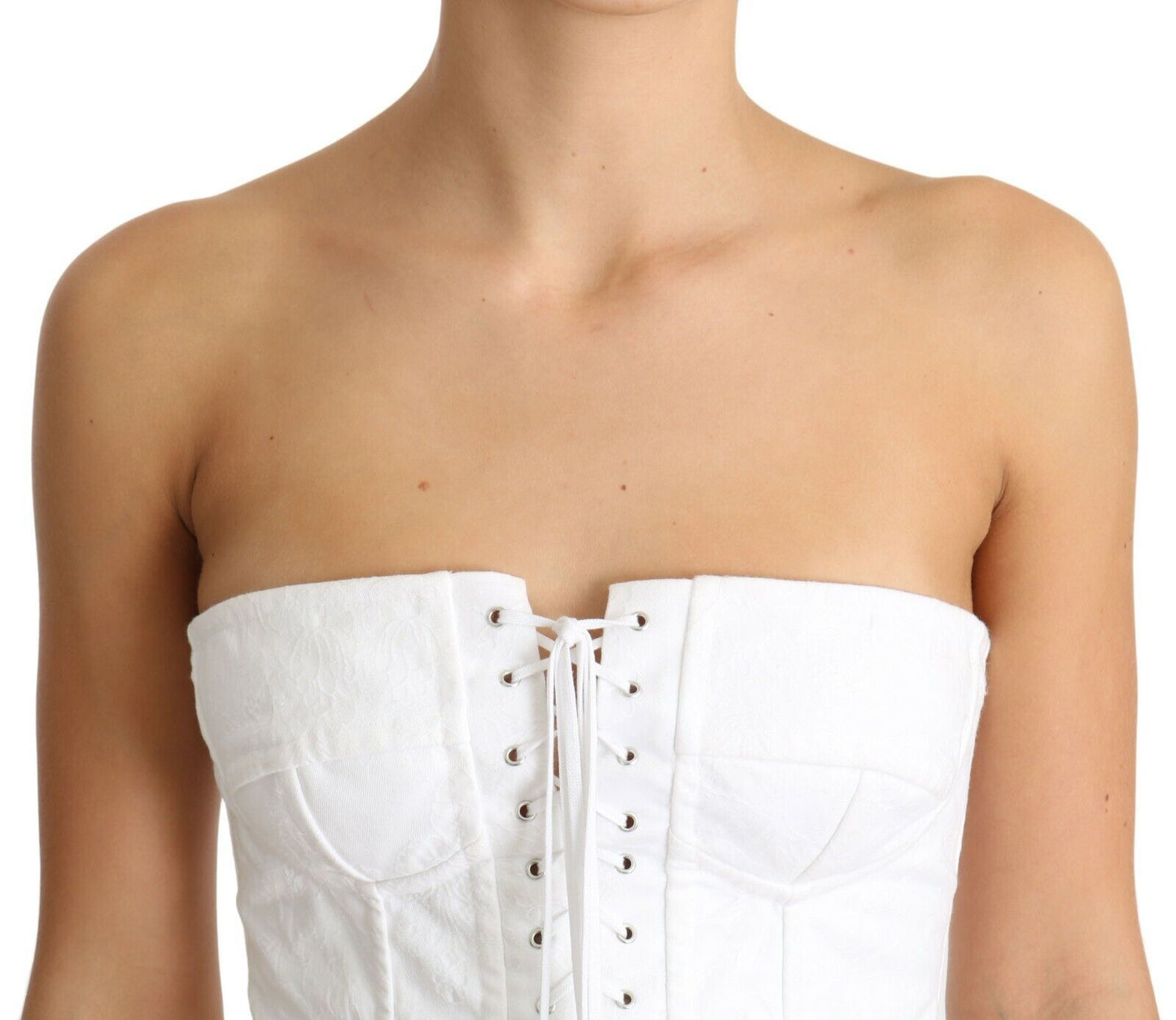 White PALERMO Bustier Cotton Top Corset-Dolce & Gabbana-LabelTerrace.com
