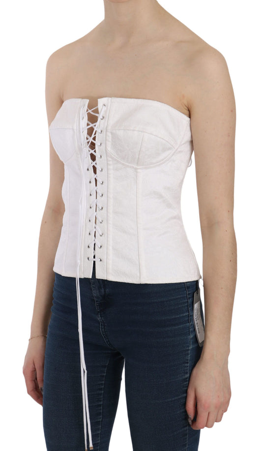 White PALERMO Cotton Bustier Top Corset-Dolce & Gabbana-LabelTerrace.com