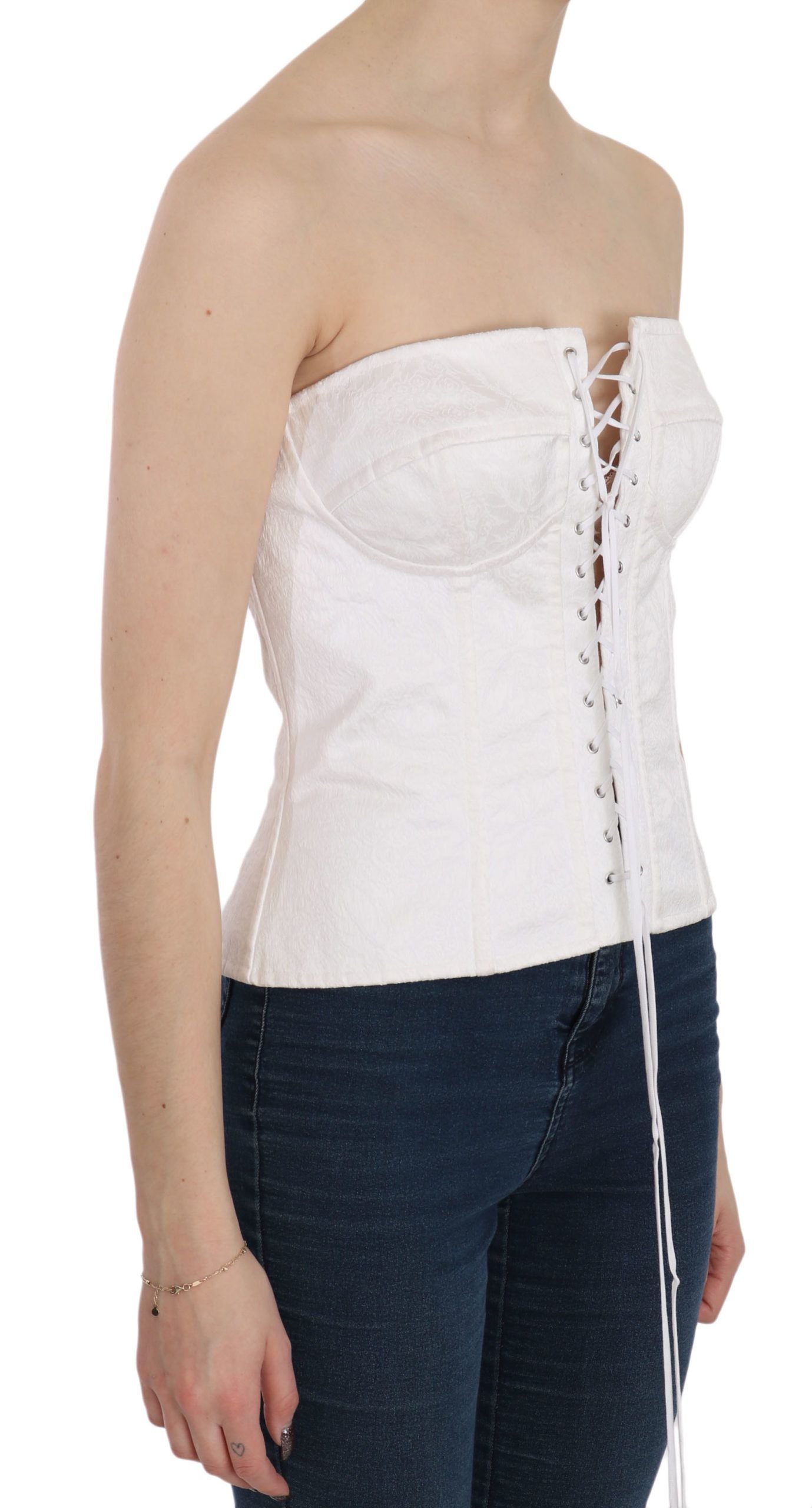 White PALERMO Cotton Bustier Top Corset-Dolce & Gabbana-LabelTerrace.com