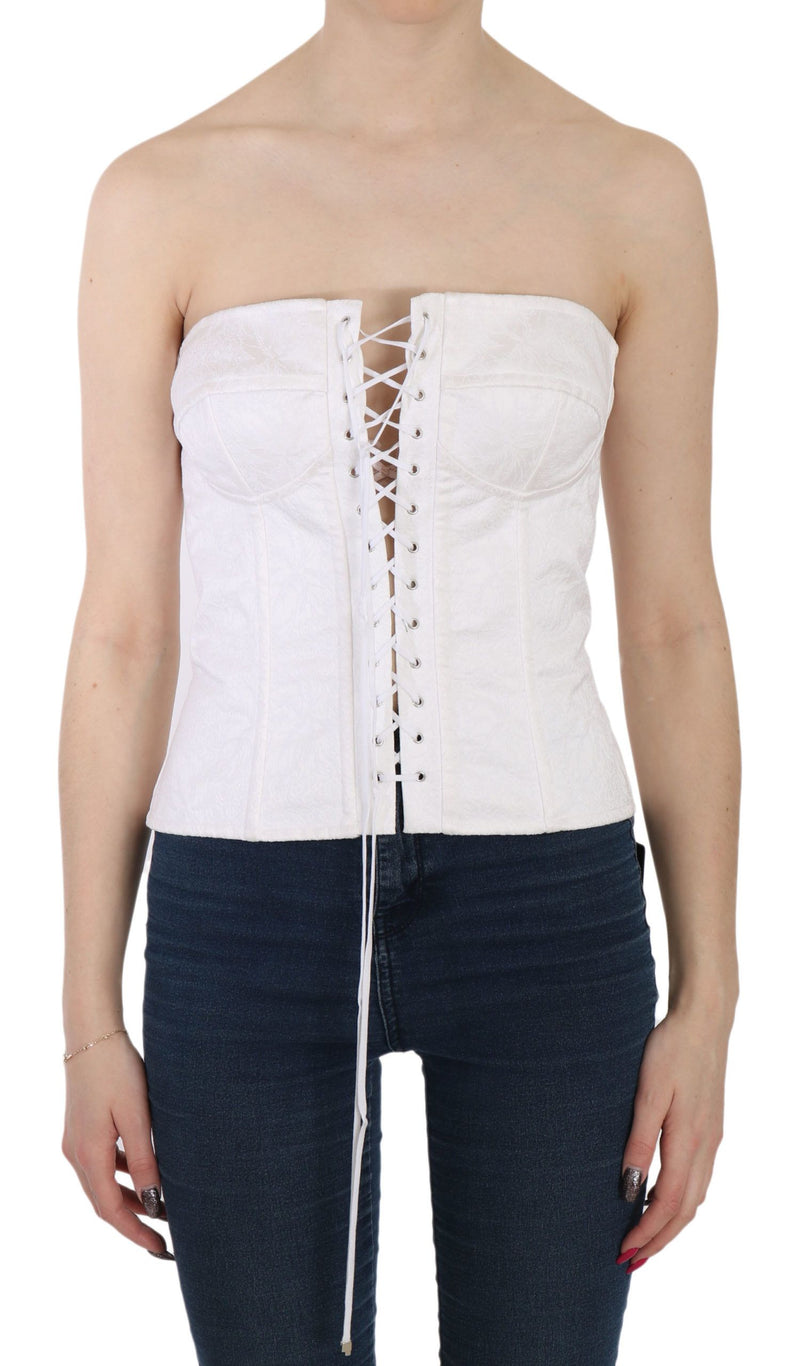 White PALERMO Cotton Bustier Top Corset-Dolce & Gabbana-LabelTerrace.com