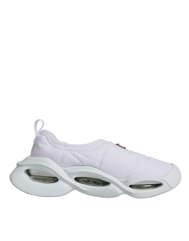White Padded Fabric Low Top Sneakers Shoes-Dolce & Gabbana-LabelTerrace.com