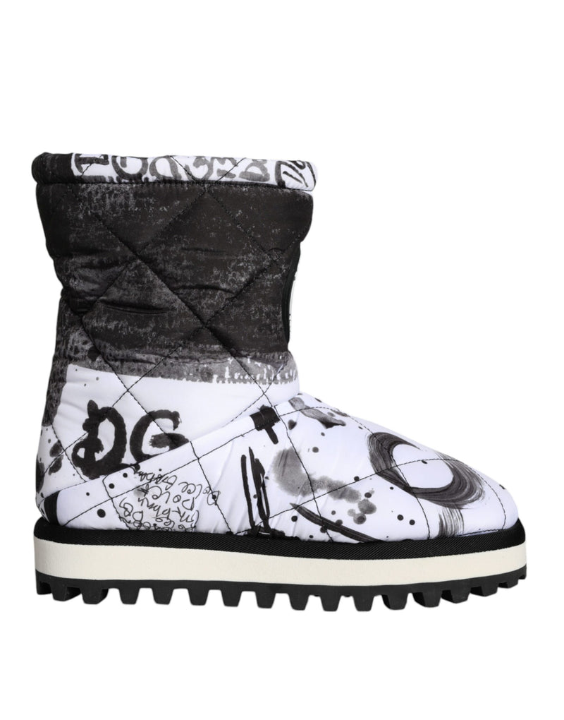 White Padded Logo Print Mid Calf Boots Shoes-Dolce & Gabbana-LabelTerrace.com