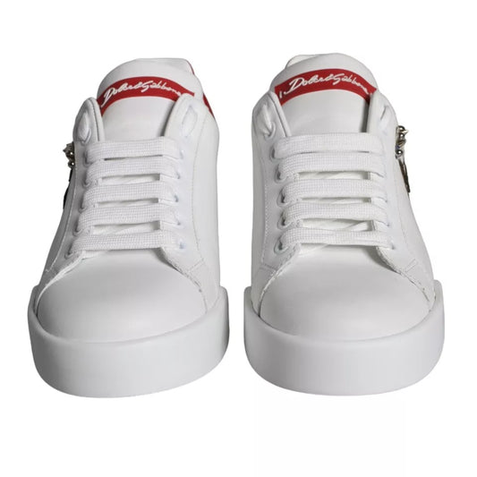 White Patch Calfskin Nappa Portofino Sneakers Shoes-Dolce & Gabbana-LabelTerrace.com