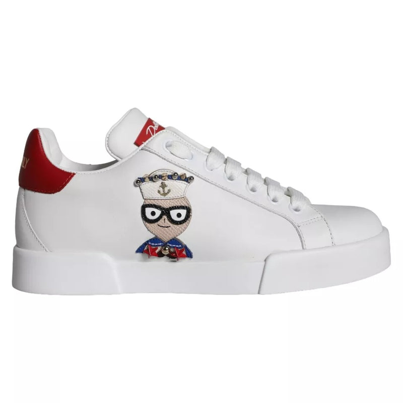 White Patch Calfskin Nappa Portofino Sneakers Shoes-Dolce & Gabbana-LabelTerrace.com