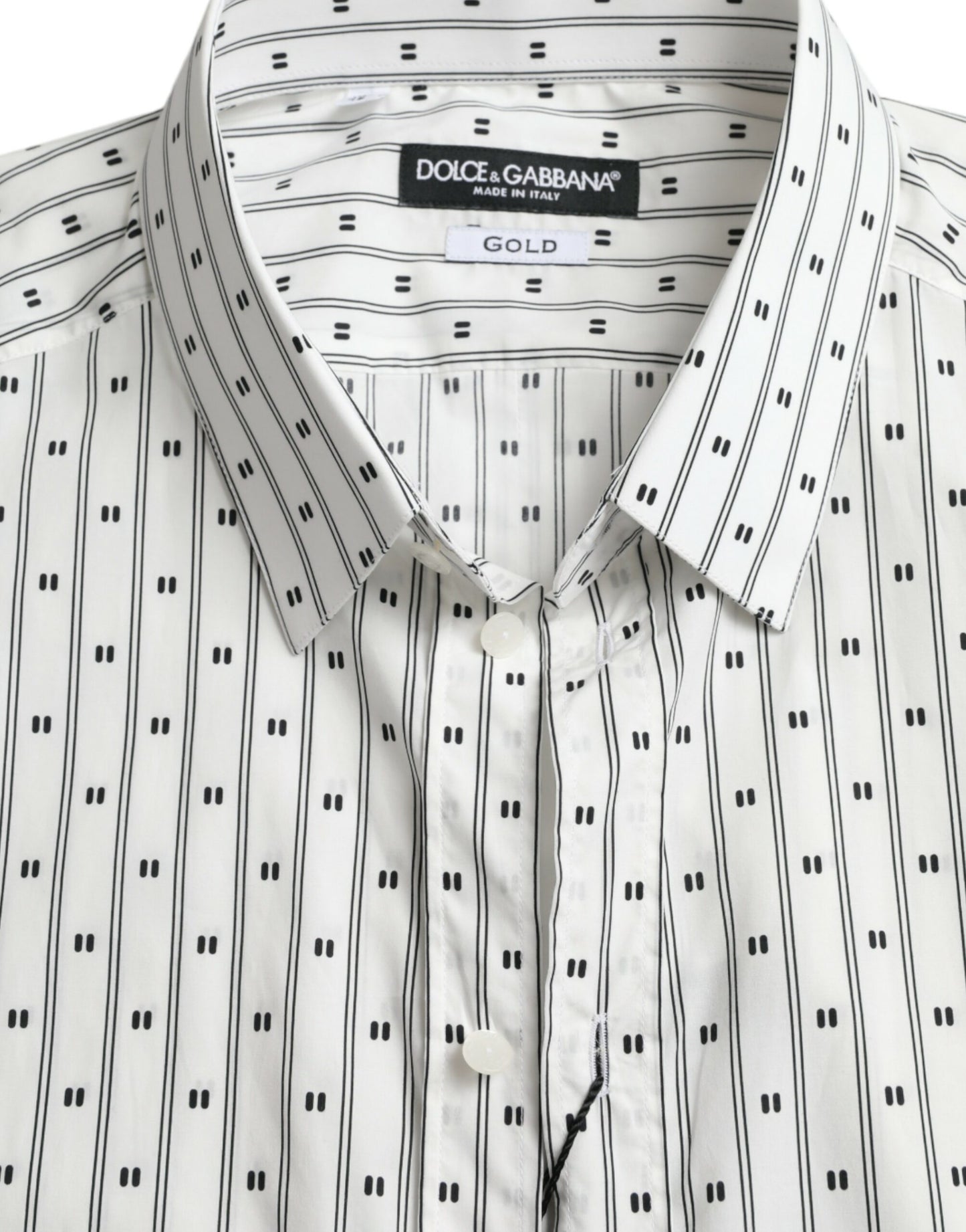 White Patterned Men GOLD Formal Dress Shirt-Dolce & Gabbana-LabelTerrace.com