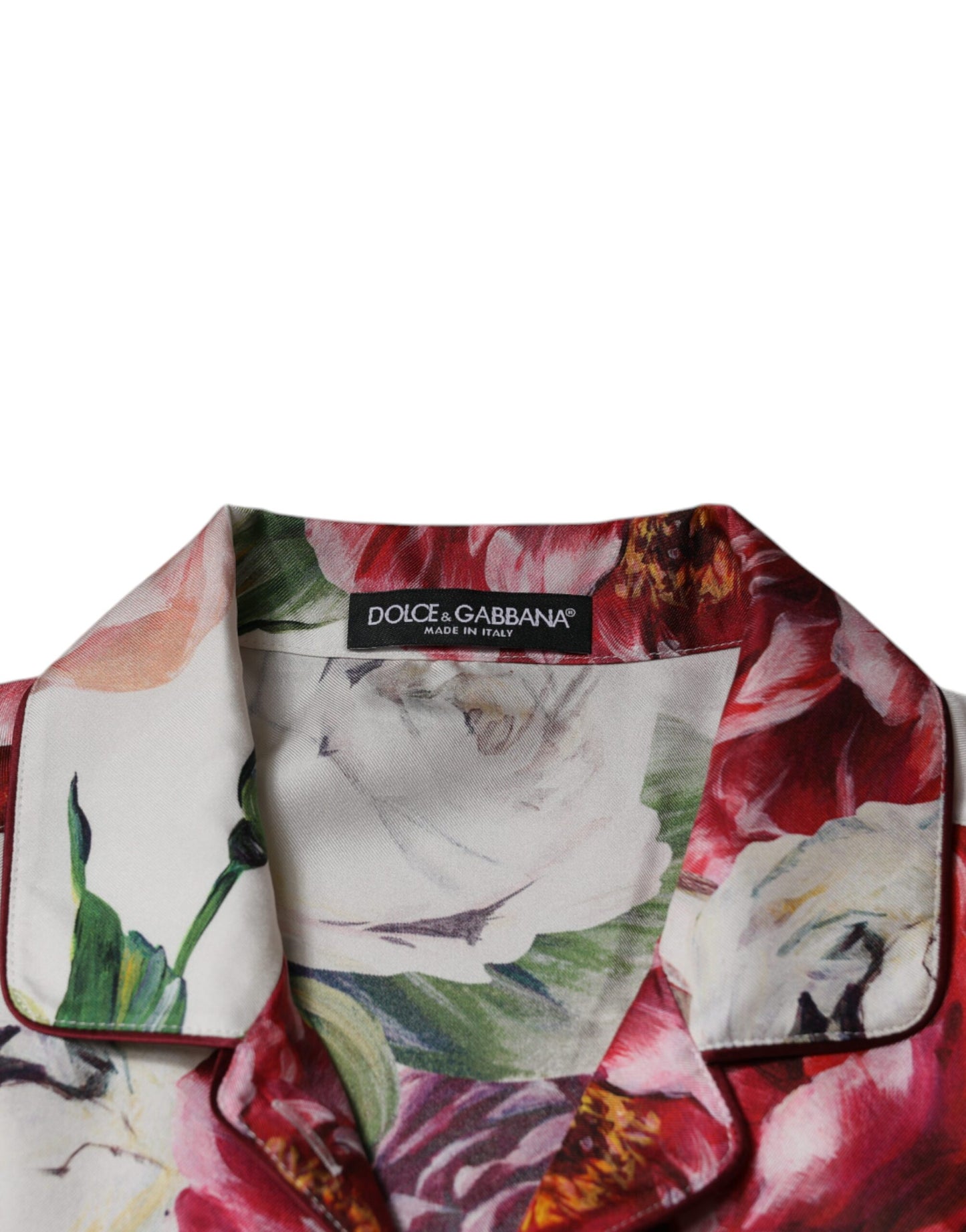 White Peony Silk Long Sleeves Collared Blouse Top-Dolce & Gabbana-LabelTerrace.com
