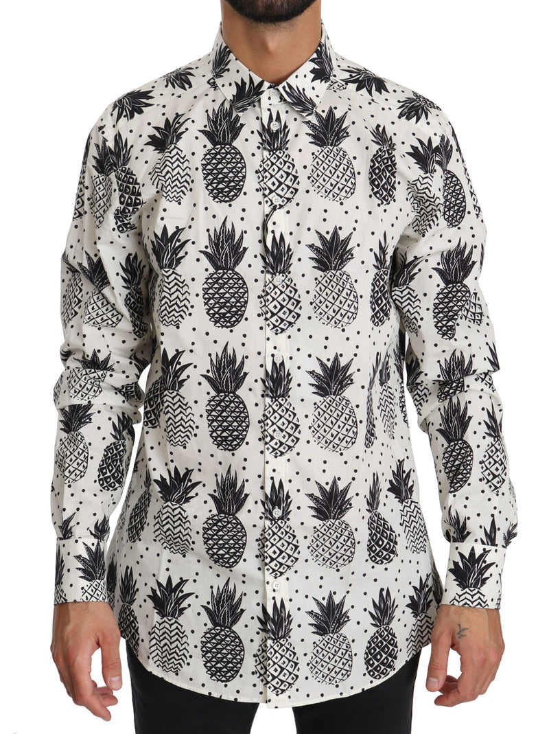 White Pineapple Cotton Top Shirt-Dolce & Gabbana-LabelTerrace.com