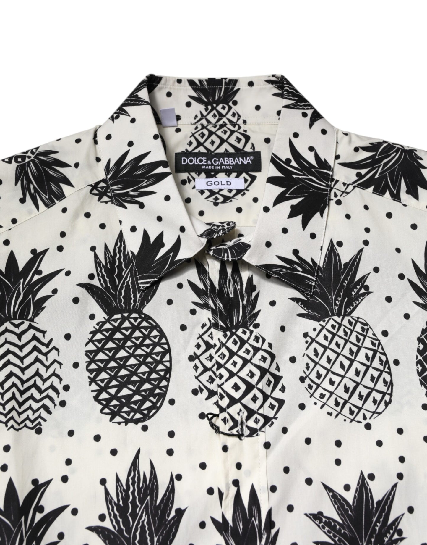 White Pineapple Print Long Sleeve GOLD Shirt-Dolce & Gabbana-LabelTerrace.com