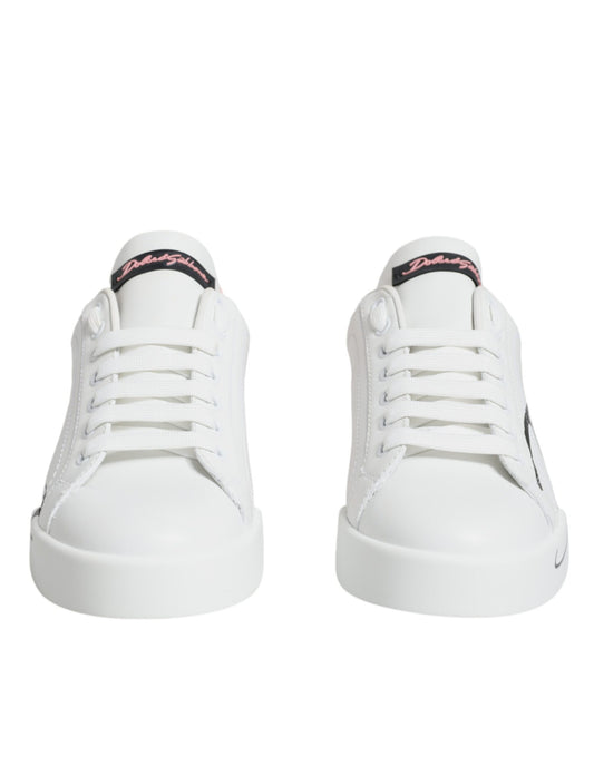 White Pink Portofino Low Top Sneakers Shoes-Dolce & Gabbana-LabelTerrace.com