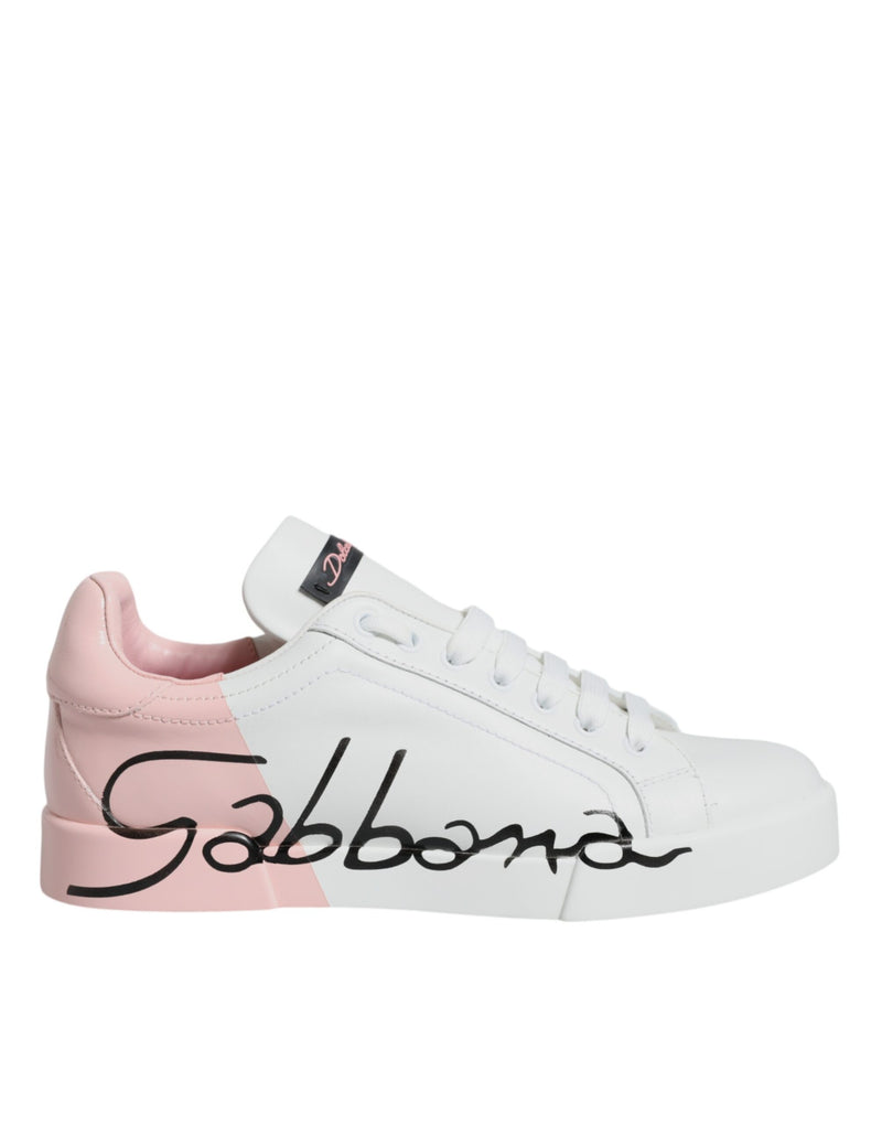 White Pink Portofino Low Top Sneakers Shoes-Dolce & Gabbana-LabelTerrace.com