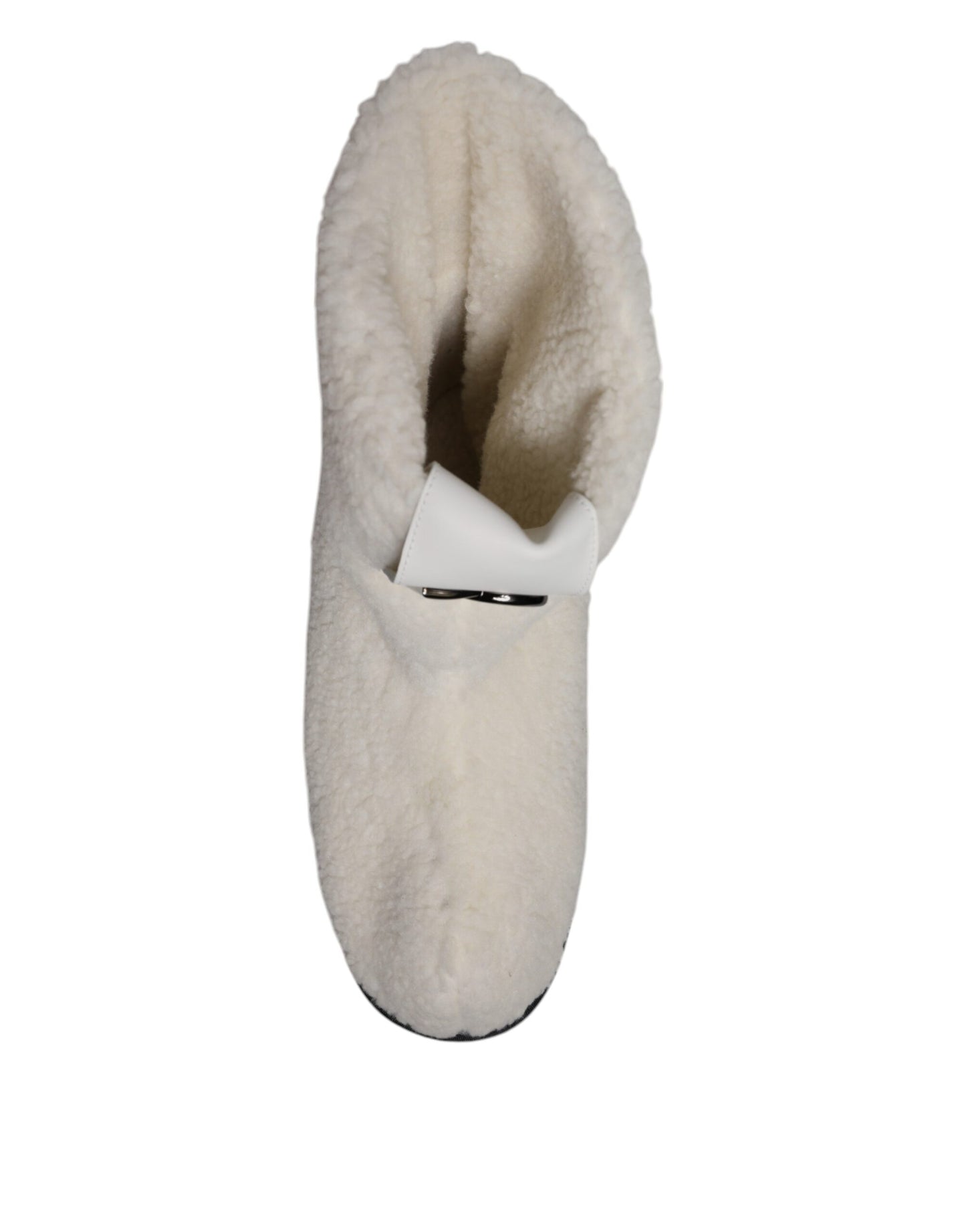 White Plush Logo Padded Mid Calf Boots Shoes-Dolce & Gabbana-LabelTerrace.com