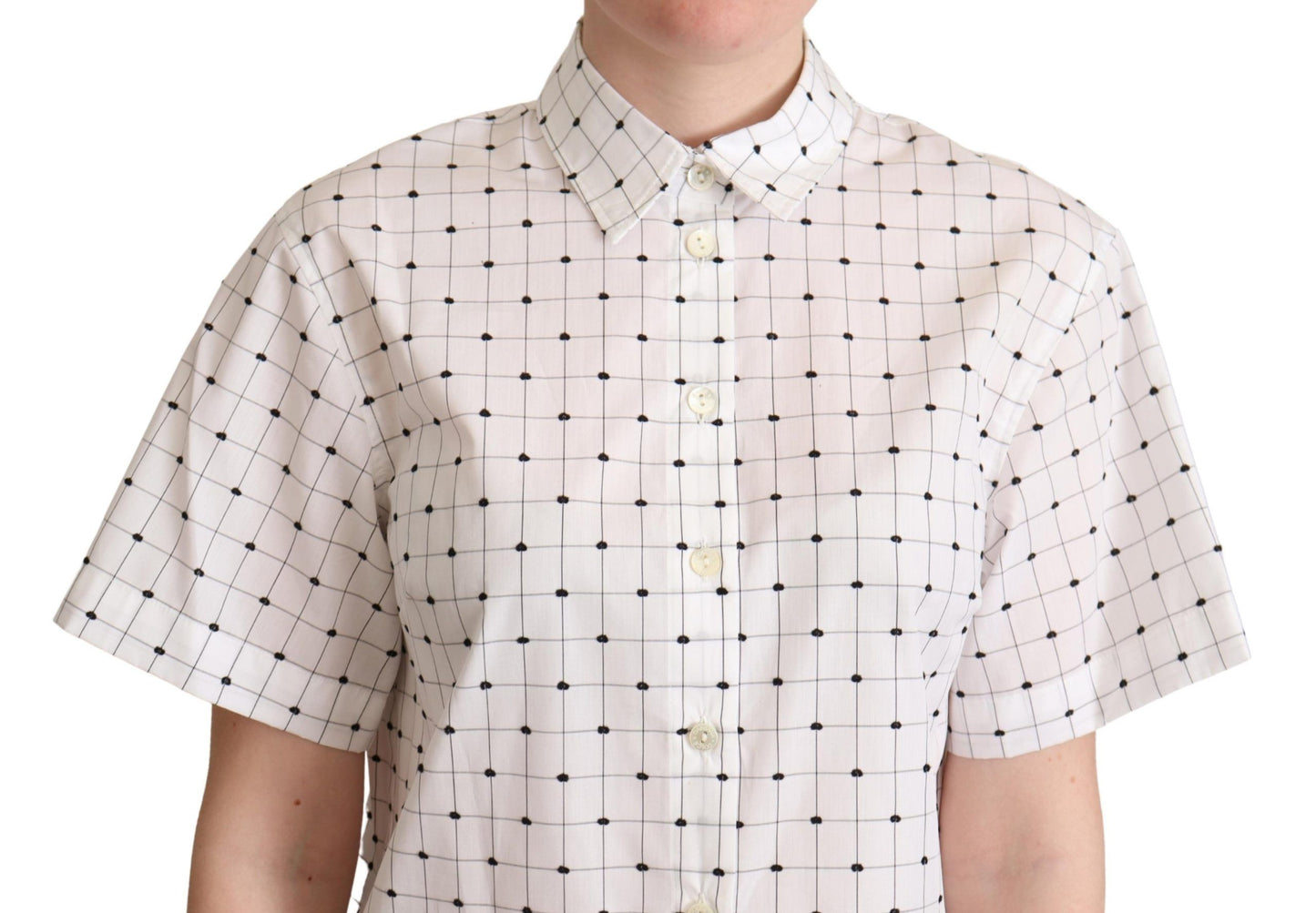 White Polka Dot Cotton Collared Shirt Top-Dolce & Gabbana-LabelTerrace.com