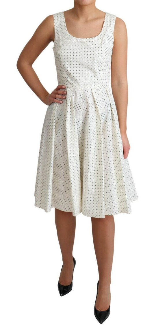 White Polka Dotted Cotton A-Line Dress-Dolce & Gabbana-LabelTerrace.com