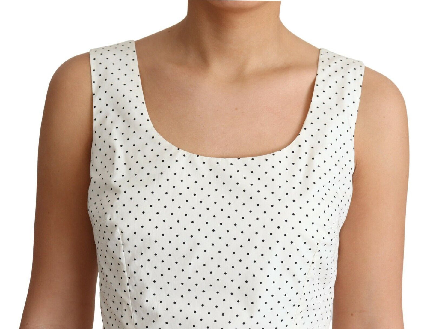 White Polka Dotted Cotton A-Line Dress-Dolce & Gabbana-LabelTerrace.com