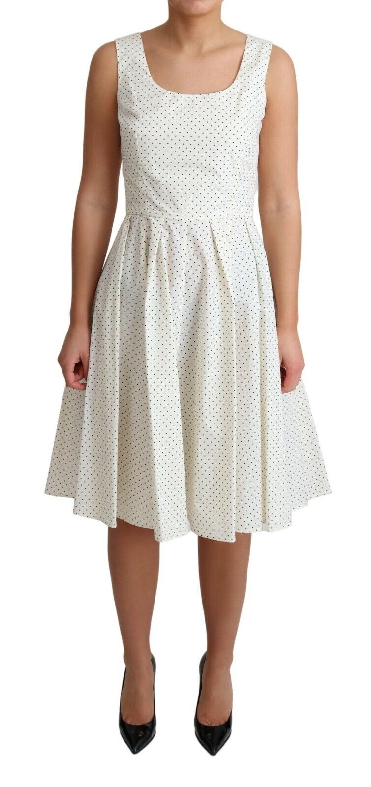 White Polka Dotted Cotton A-Line Dress-Dolce & Gabbana-LabelTerrace.com