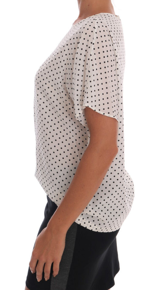 White Polka Dotted Silk T-shirt Top-Dolce & Gabbana-LabelTerrace.com