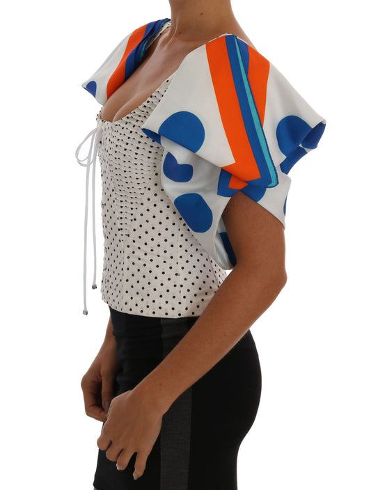 White Polka Silk Corset Bustier Top-Dolce & Gabbana-LabelTerrace.com