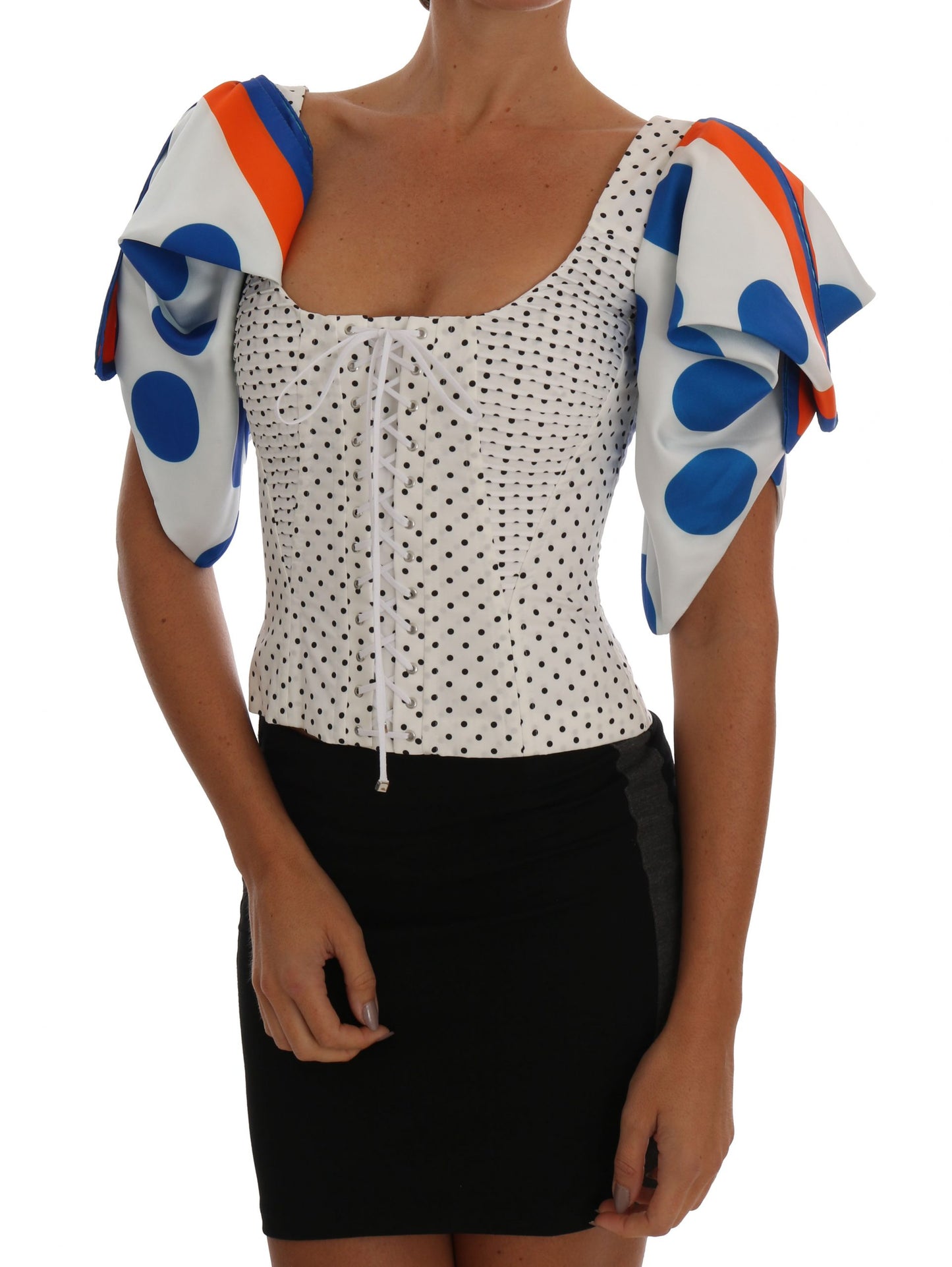 White Polka Silk Corset Bustier Top-Dolce & Gabbana-LabelTerrace.com