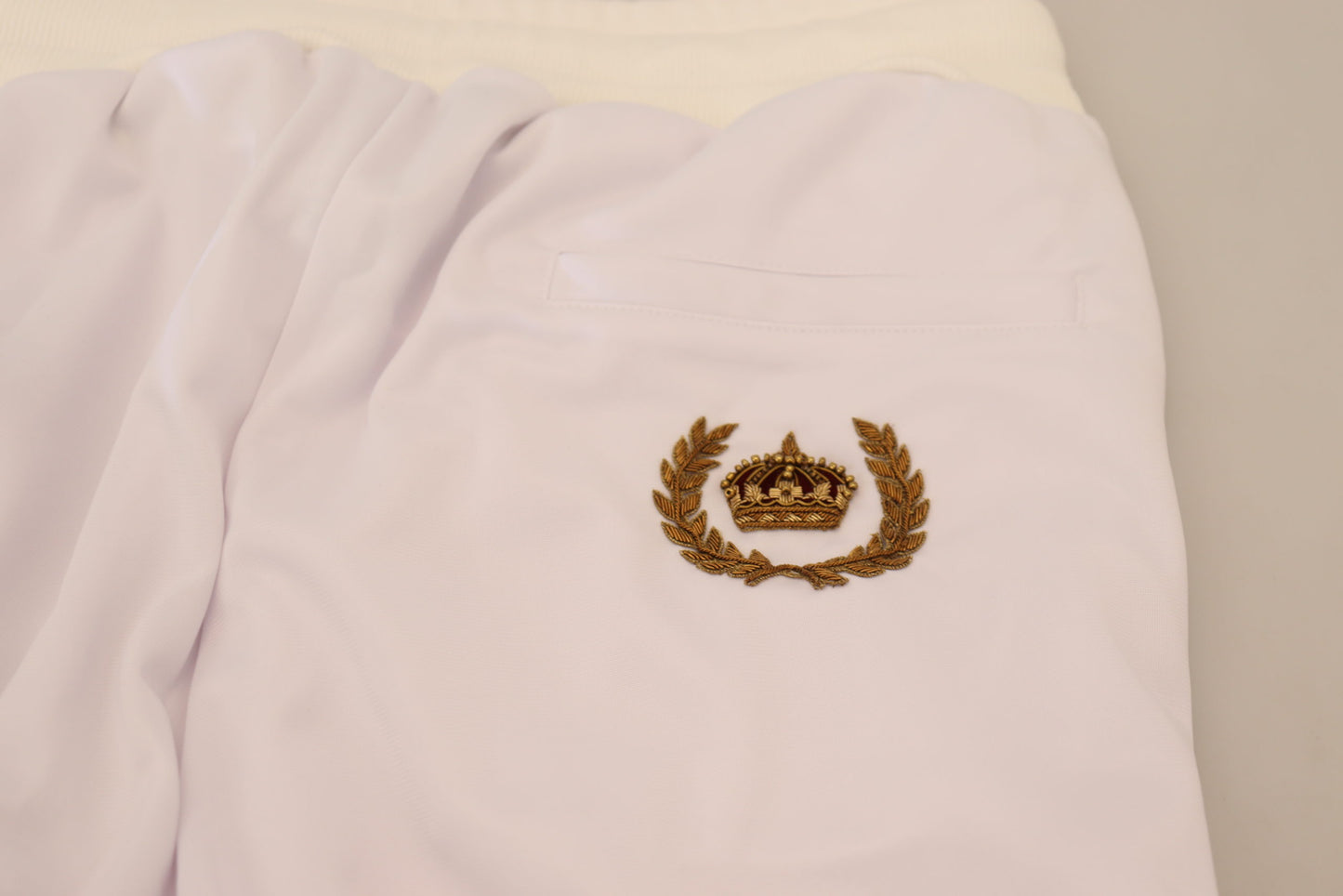 White Polyester Crown Logo Jogger Pants-Dolce & Gabbana-LabelTerrace.com