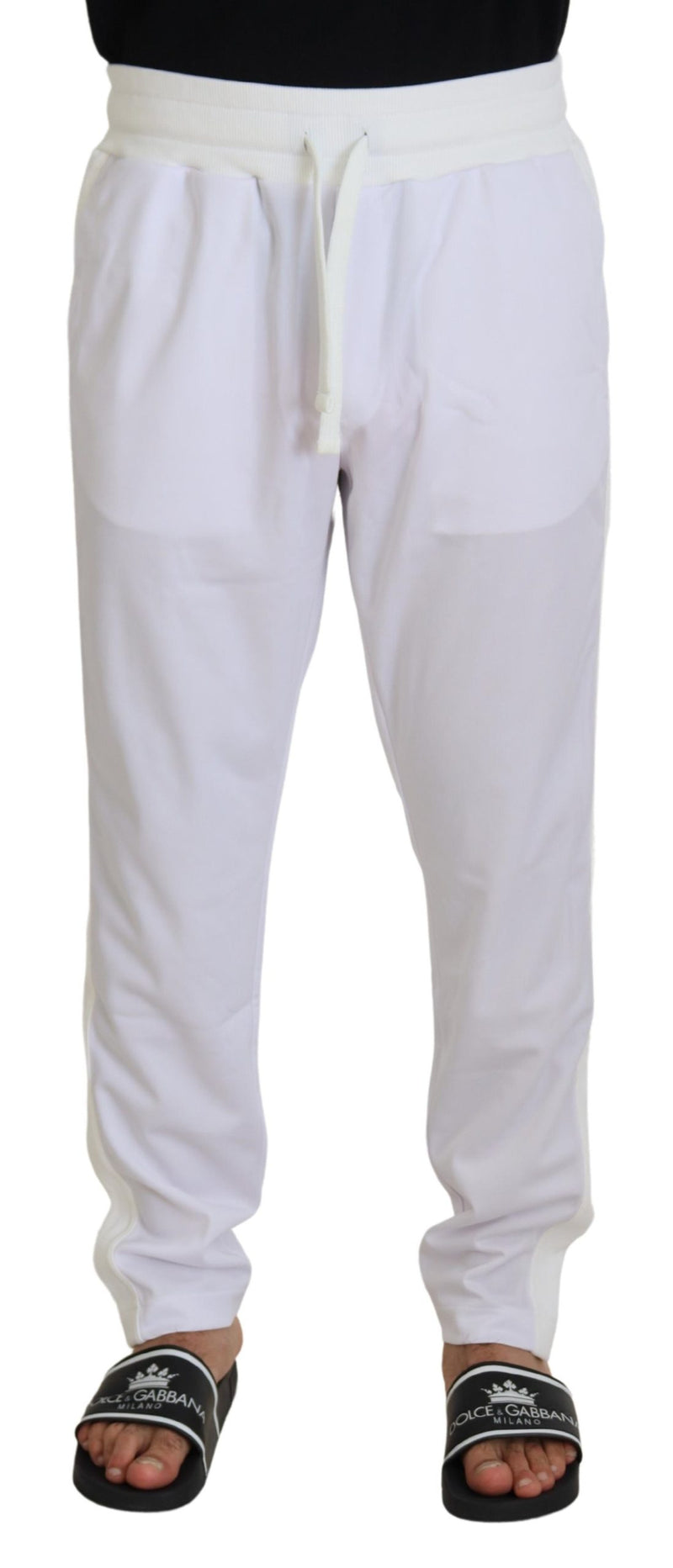 White Polyester Crown Logo Jogger Pants-Dolce & Gabbana-LabelTerrace.com